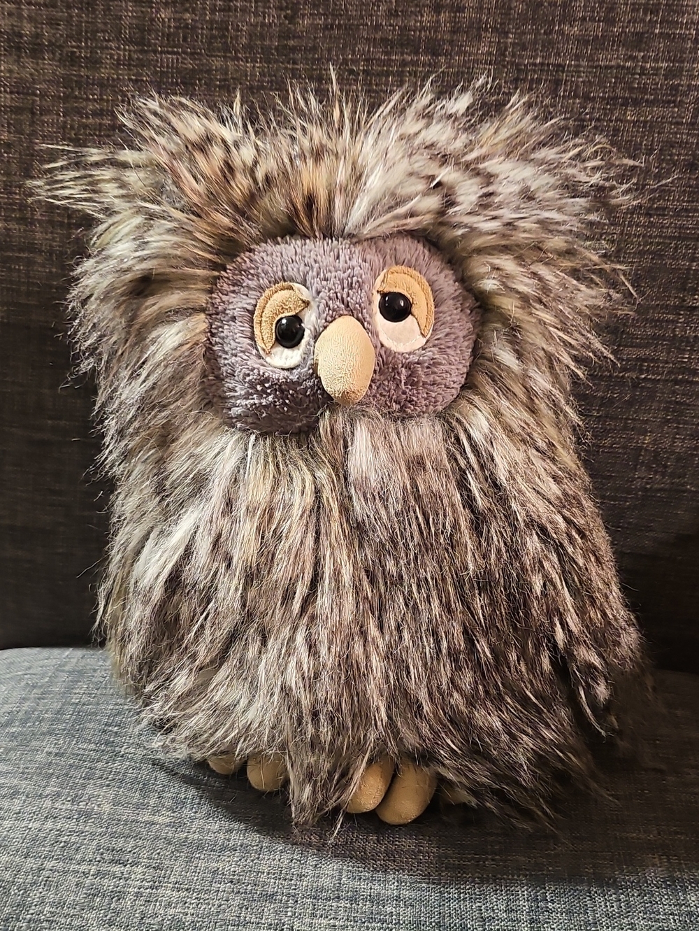 Jellycat London The Owl Brown Fuzzy  Stuffed Animal - Gray & Tan